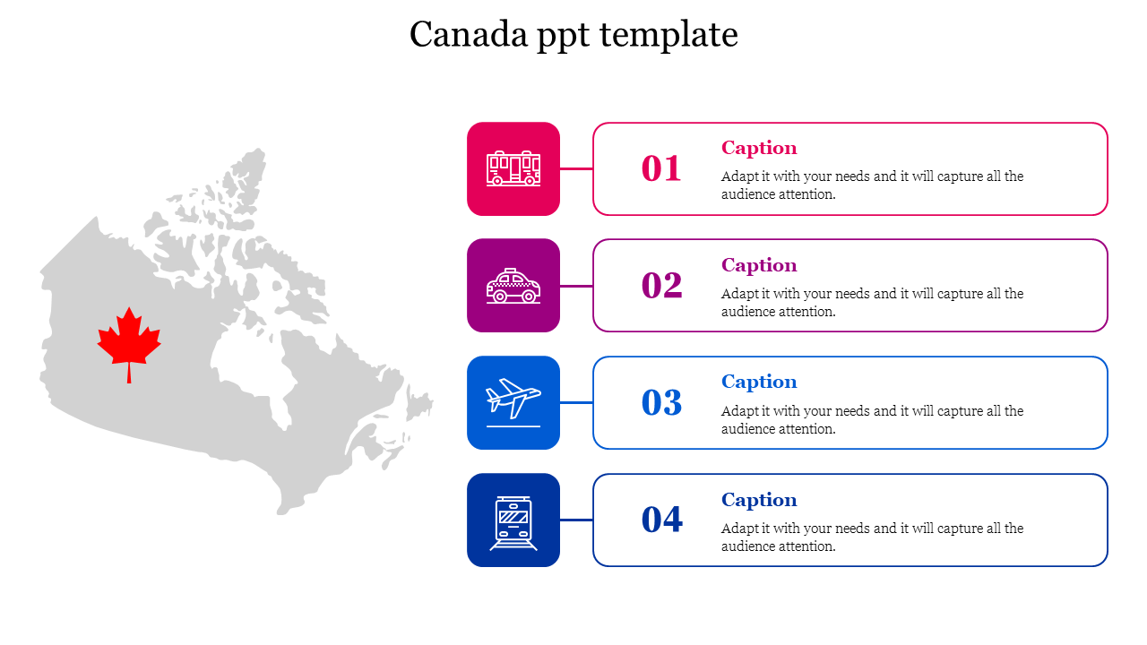 Buy Now Canada PPT Template Presentation With Four Icons